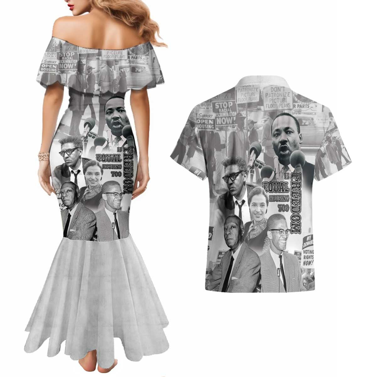 Civil Rights Leaders Couples Matching Mermaid Dress and Hawaiian Shirt Freedom Is Equal Housing Too