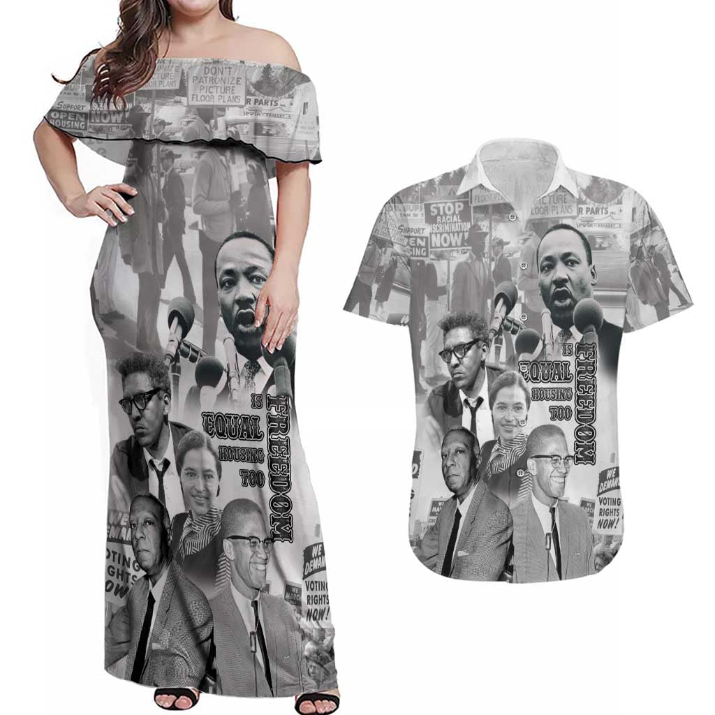 Civil Rights Leaders Couples Matching Off Shoulder Maxi Dress and Hawaiian Shirt Freedom Is Equal Housing Too