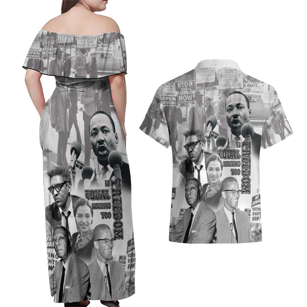 Civil Rights Leaders Couples Matching Off Shoulder Maxi Dress and Hawaiian Shirt Freedom Is Equal Housing Too