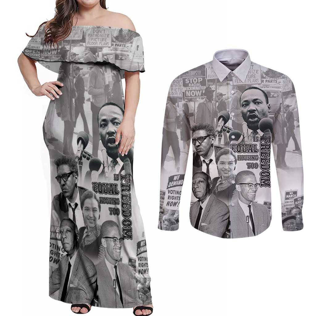 Civil Rights Leaders Couples Matching Off Shoulder Maxi Dress and Long Sleeve Button Shirt Freedom Is Equal Housing Too