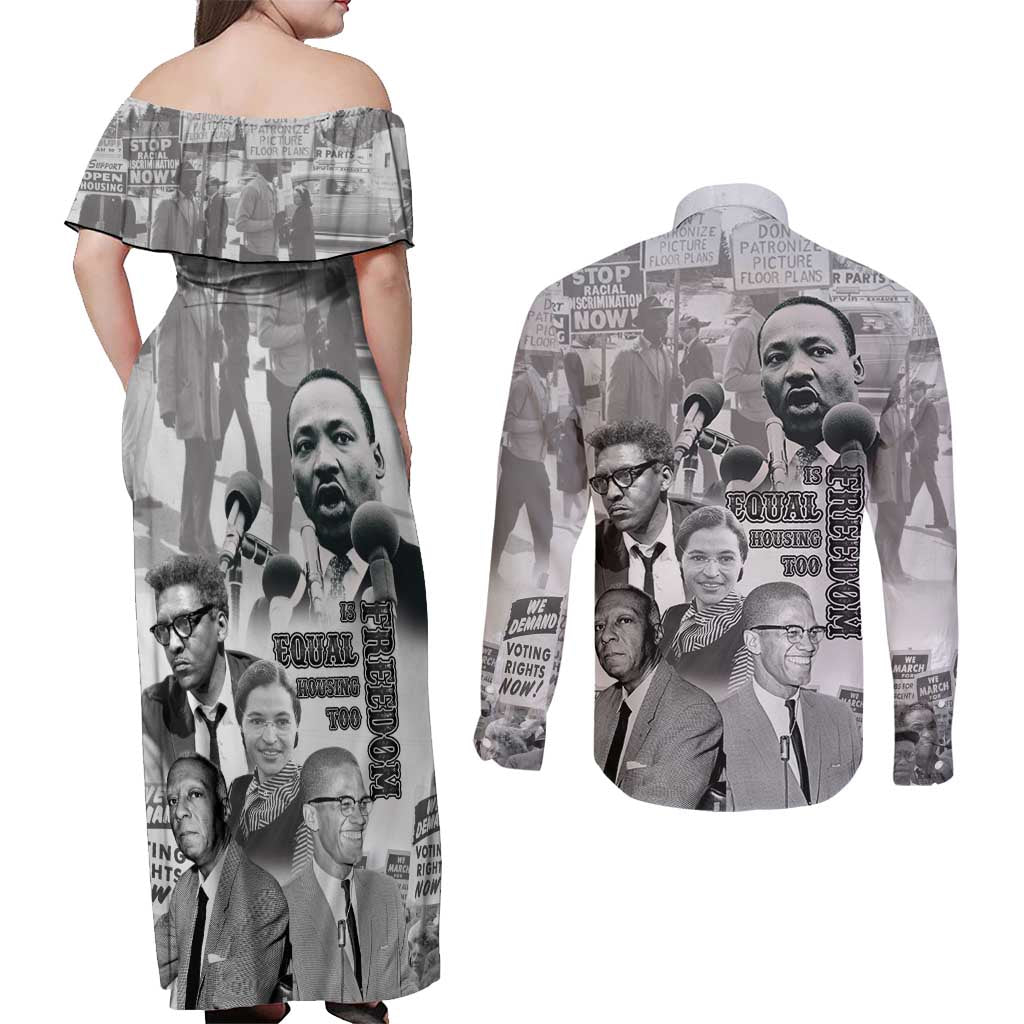 Civil Rights Leaders Couples Matching Off Shoulder Maxi Dress and Long Sleeve Button Shirt Freedom Is Equal Housing Too