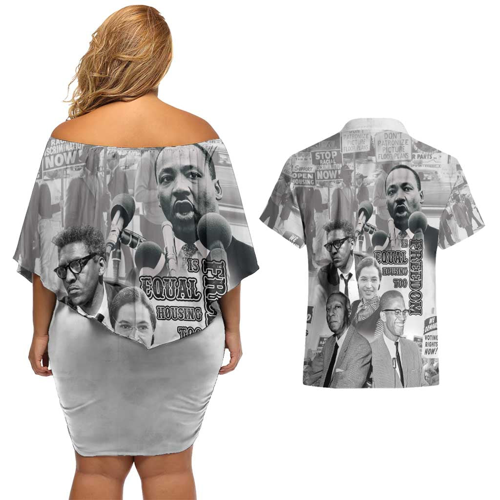 Civil Rights Leaders Couples Matching Off Shoulder Short Dress and Hawaiian Shirt Freedom Is Equal Housing Too