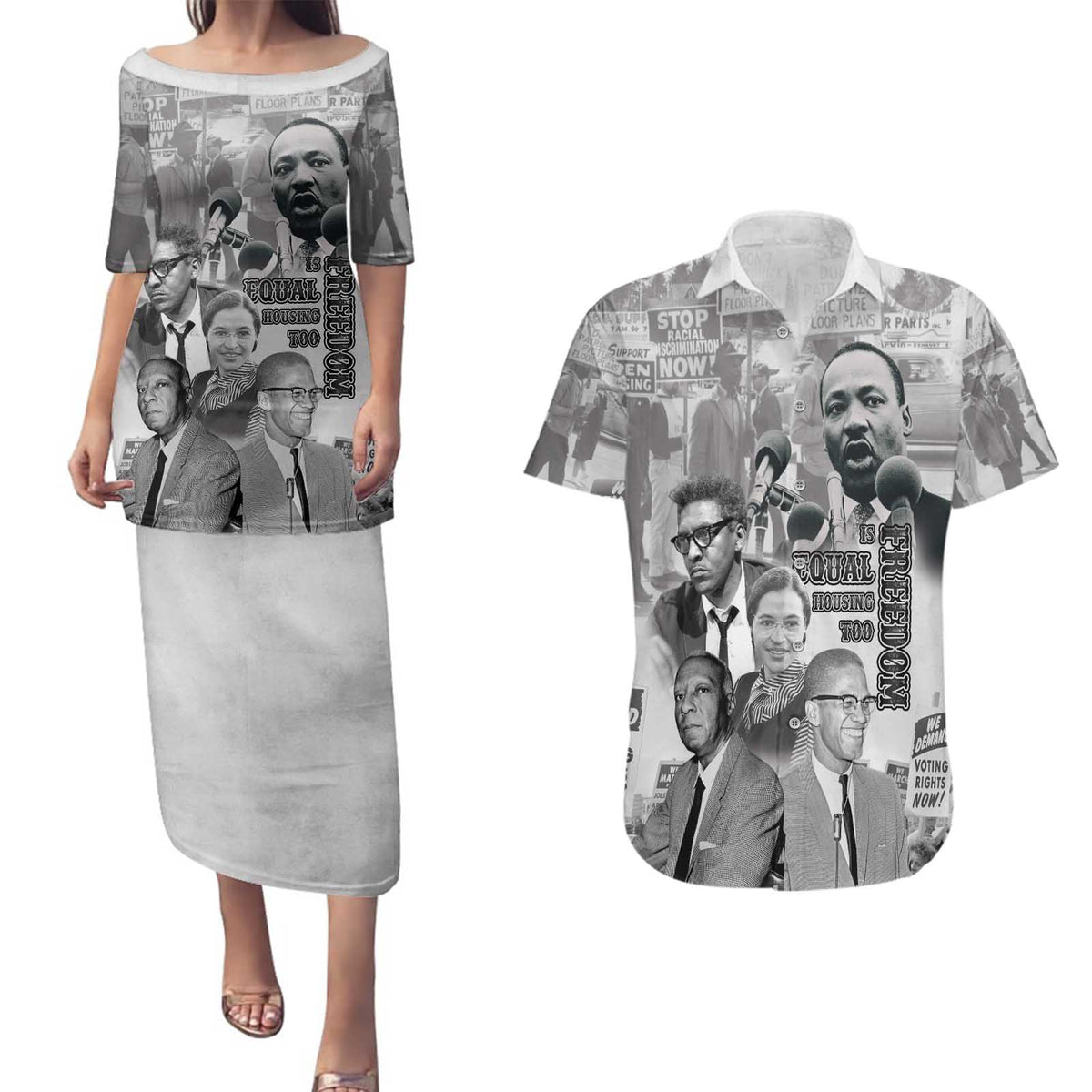 Civil Rights Leaders Couples Matching Puletasi and Hawaiian Shirt Freedom Is Equal Housing Too