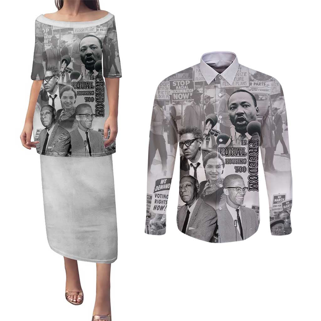 Civil Rights Leaders Couples Matching Puletasi and Long Sleeve Button Shirt Freedom Is Equal Housing Too