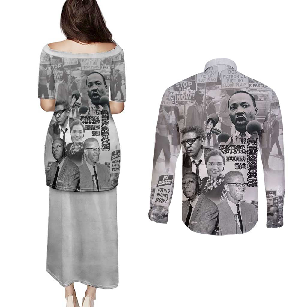 Civil Rights Leaders Couples Matching Puletasi and Long Sleeve Button Shirt Freedom Is Equal Housing Too