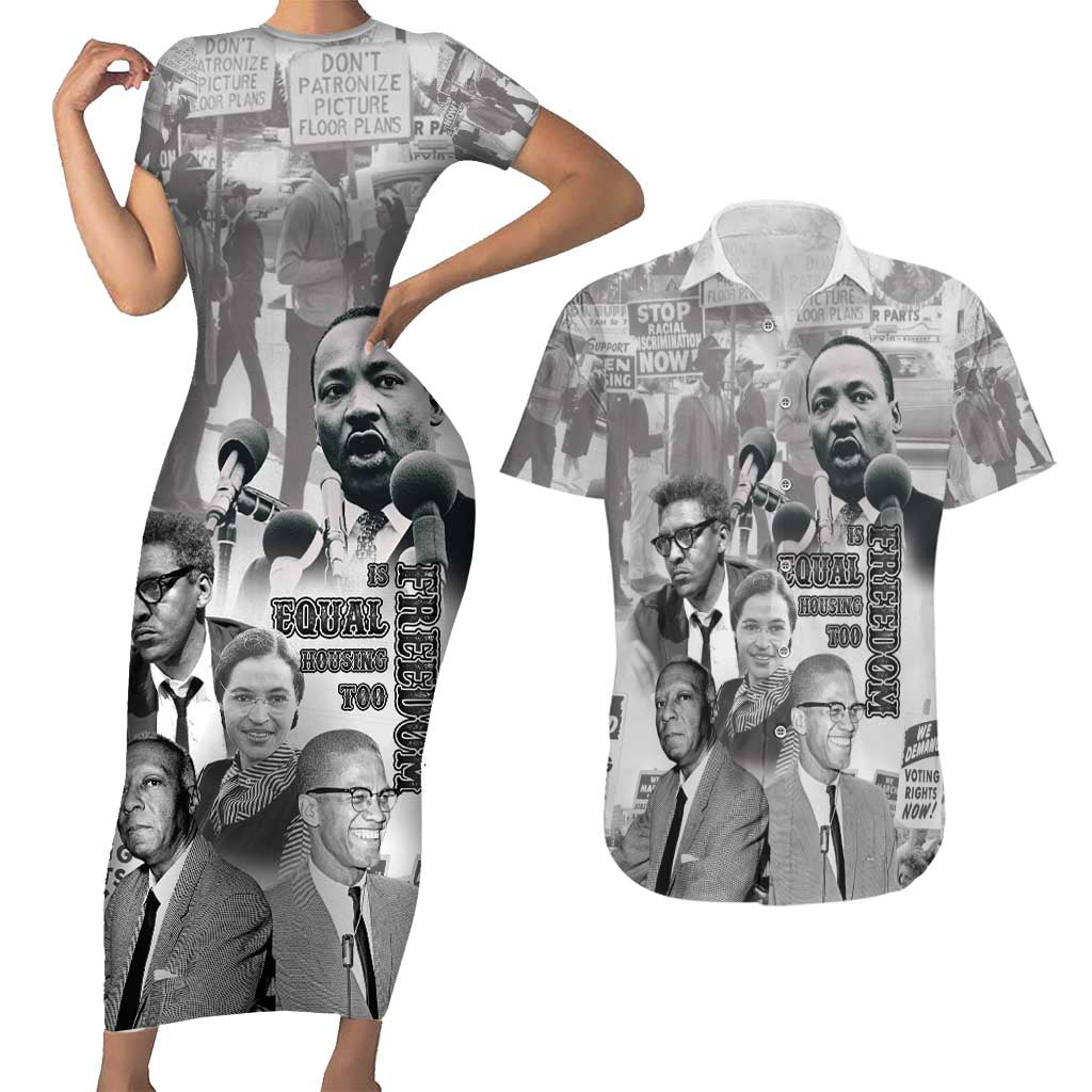 Civil Rights Leaders Couples Matching Short Sleeve Bodycon Dress and Hawaiian Shirt Freedom Is Equal Housing Too
