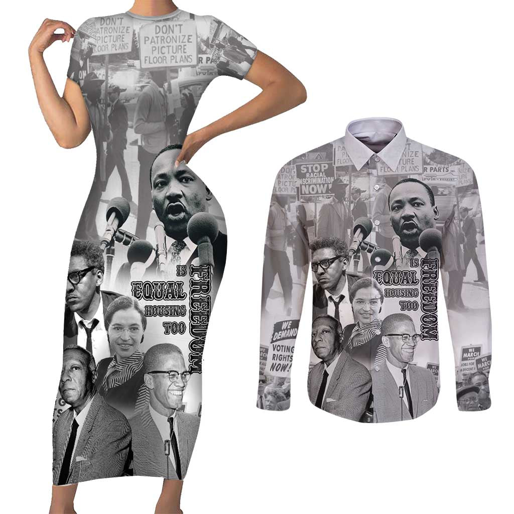Civil Rights Leaders Couples Matching Short Sleeve Bodycon Dress and Long Sleeve Button Shirt Freedom Is Equal Housing Too