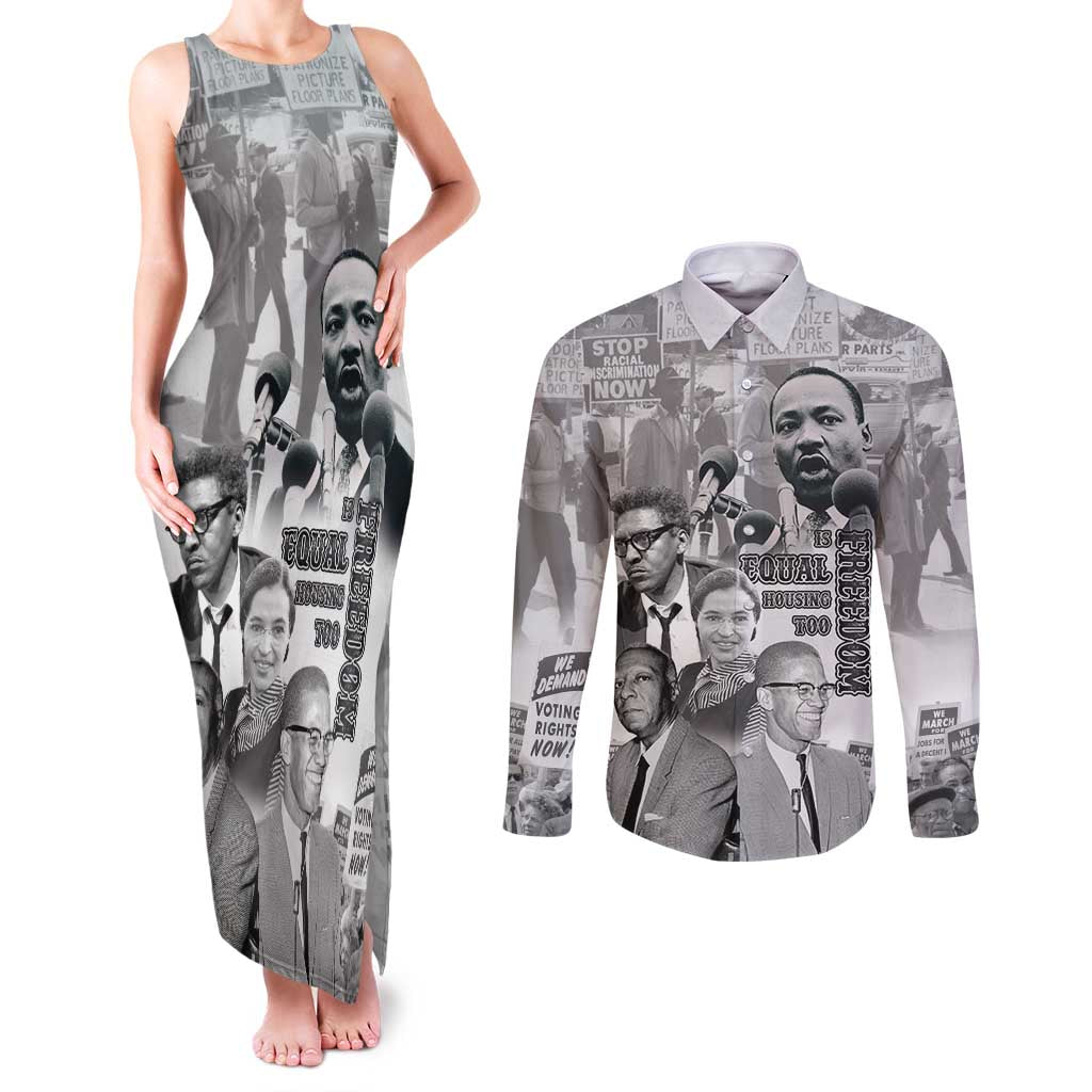 Civil Rights Leaders Couples Matching Tank Maxi Dress and Long Sleeve Button Shirt Freedom Is Equal Housing Too