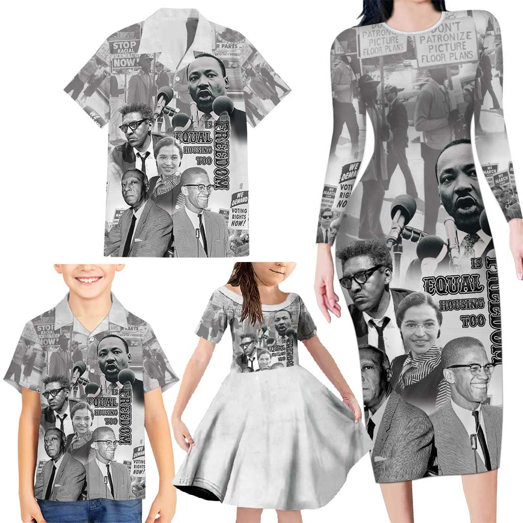Civil Rights Leaders Family Matching Long Sleeve Bodycon Dress and Hawaiian Shirt Freedom Is Equal Housing Too