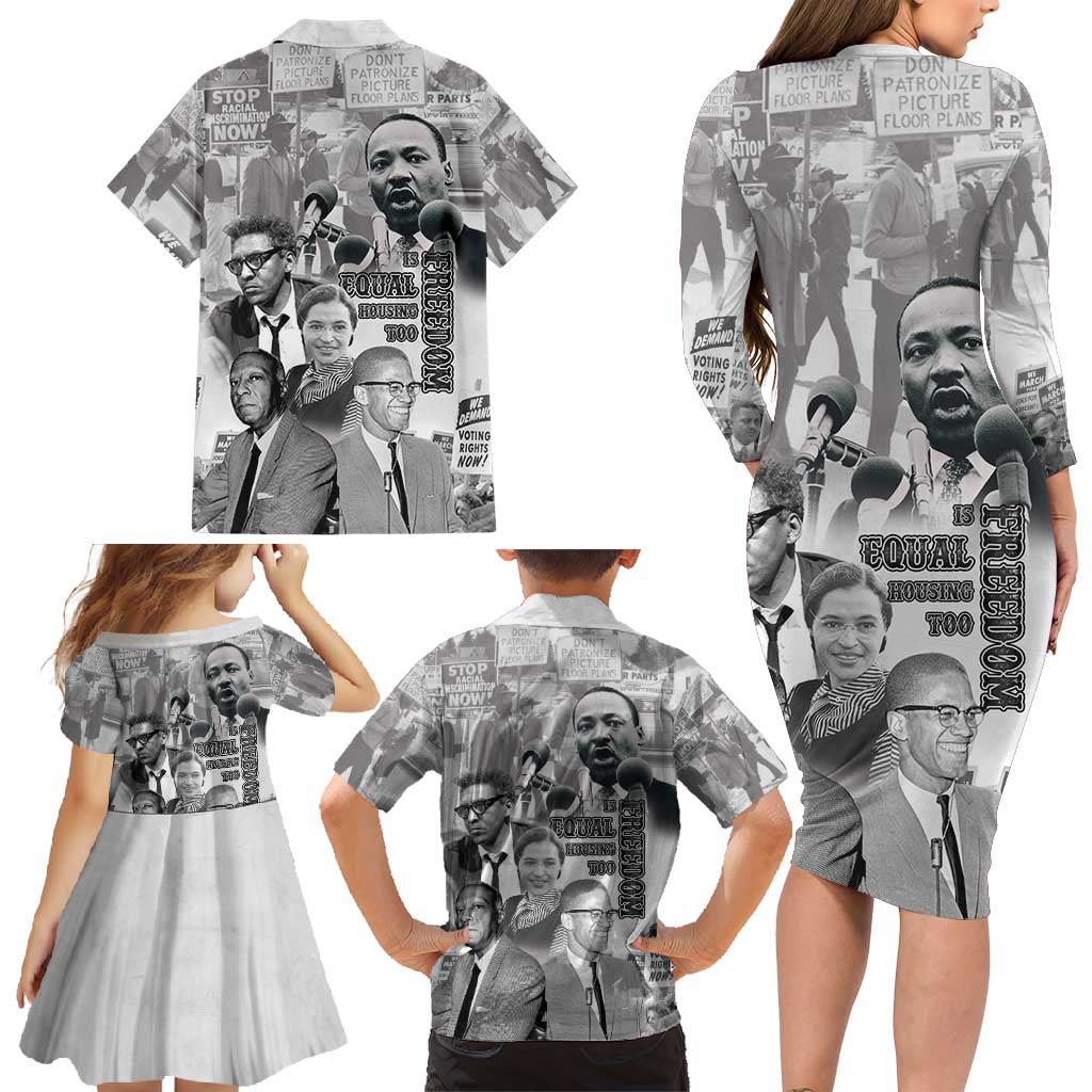 Civil Rights Leaders Family Matching Long Sleeve Bodycon Dress and Hawaiian Shirt Freedom Is Equal Housing Too
