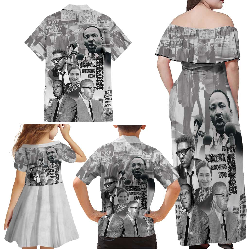 Civil Rights Leaders Family Matching Off Shoulder Maxi Dress and Hawaiian Shirt Freedom Is Equal Housing Too