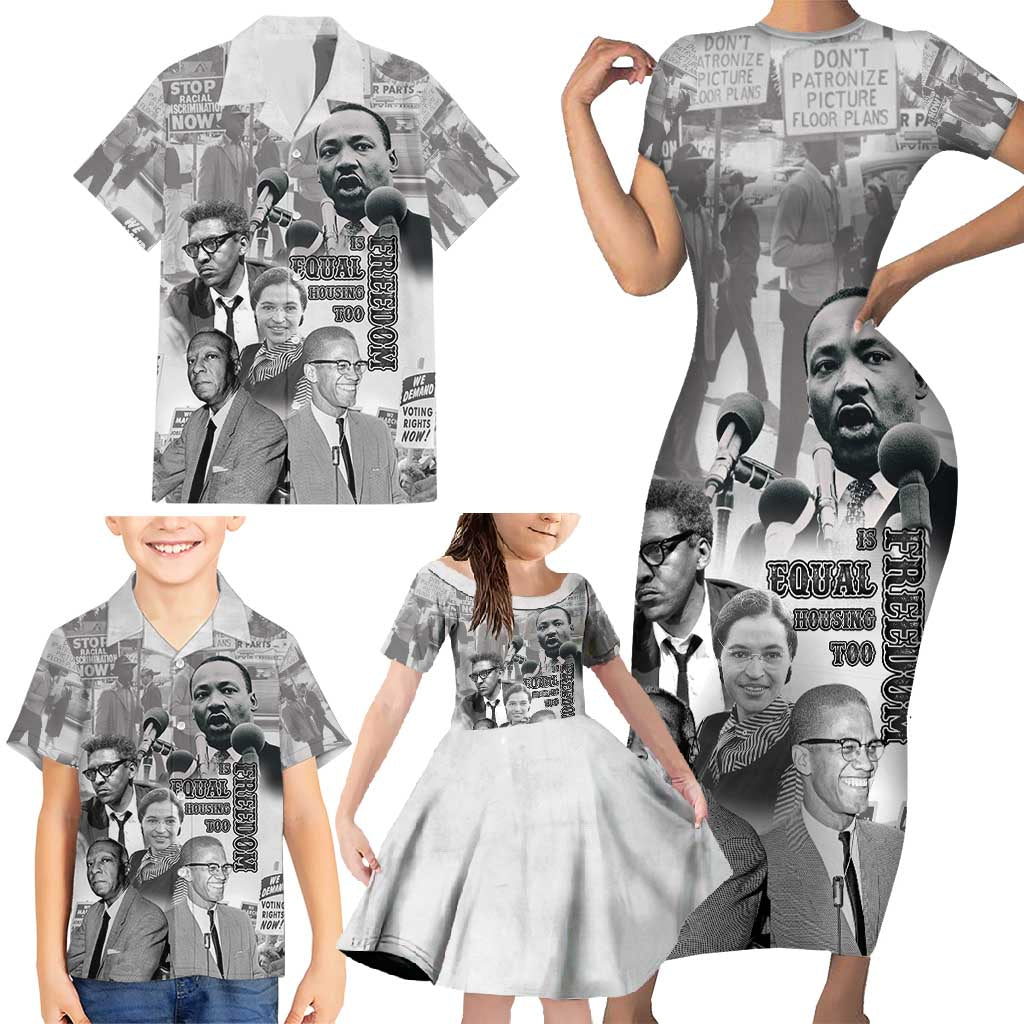 Civil Rights Leaders Family Matching Short Sleeve Bodycon Dress and Hawaiian Shirt Freedom Is Equal Housing Too
