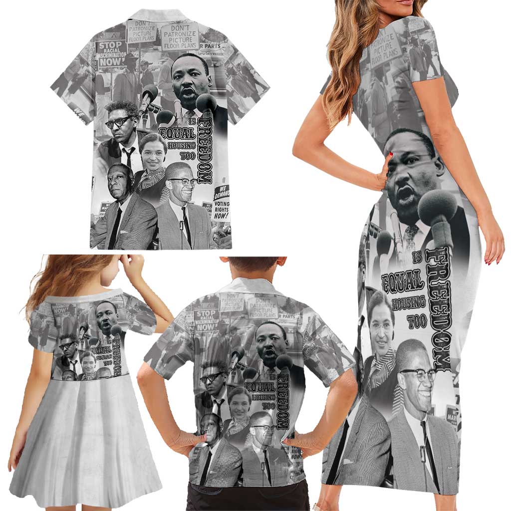 Civil Rights Leaders Family Matching Short Sleeve Bodycon Dress and Hawaiian Shirt Freedom Is Equal Housing Too