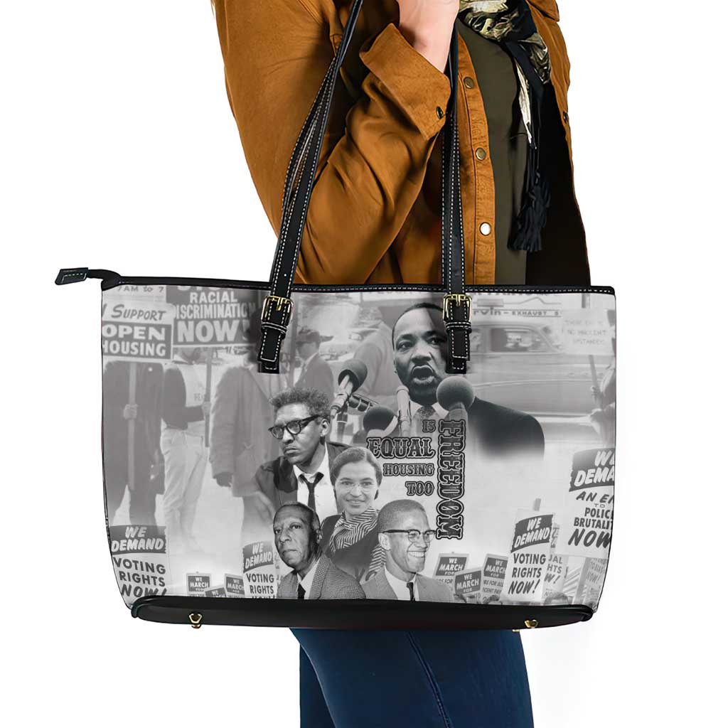 Civil Rights Leaders Leather Tote Bag Freedom Is Equal Housing Too