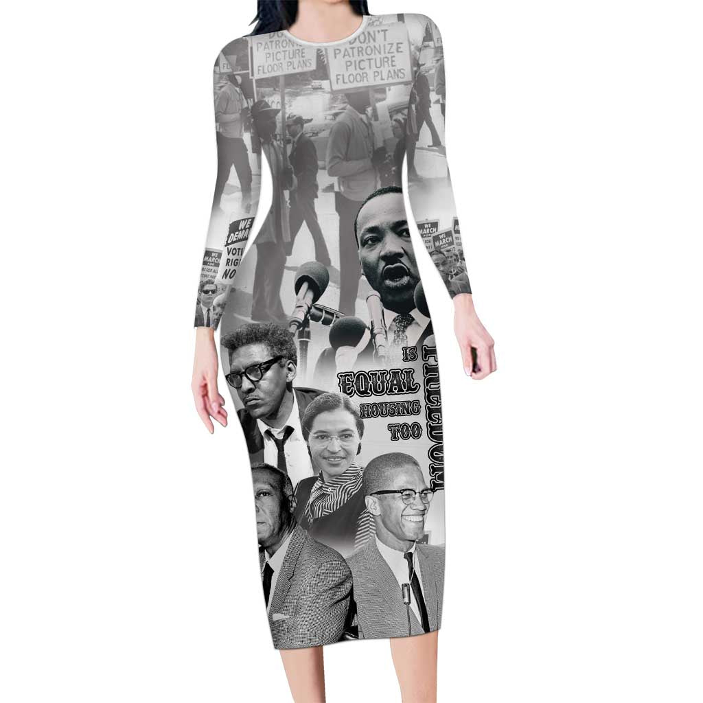Civil Rights Leaders Long Sleeve Bodycon Dress Freedom Is Equal Housing Too
