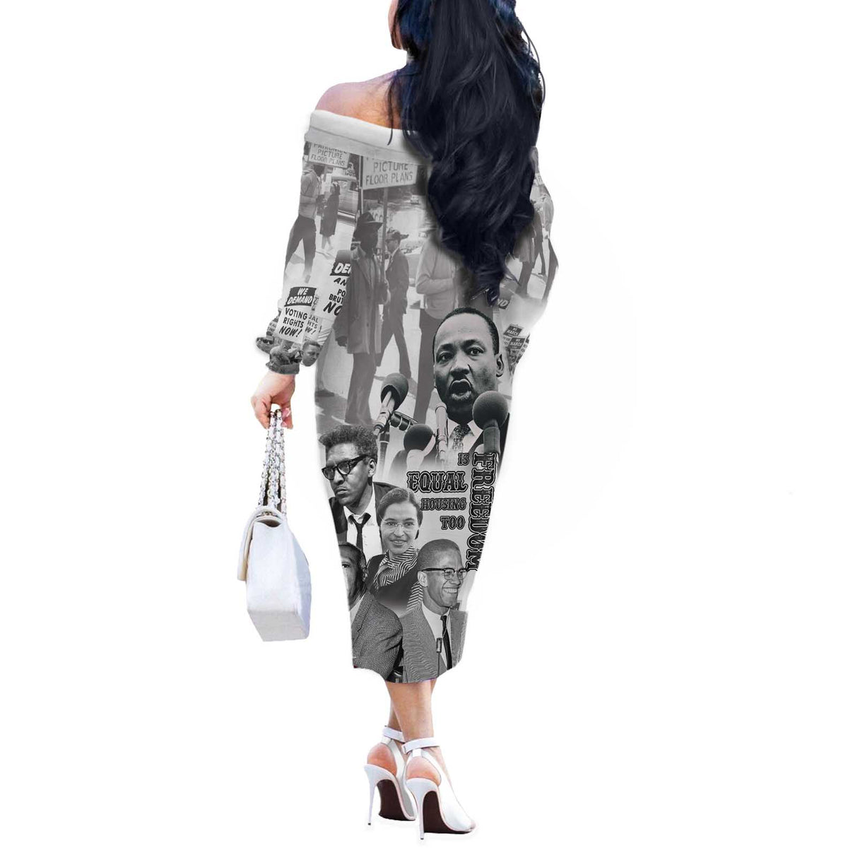 Civil Rights Leaders Off The Shoulder Long Sleeve Dress Freedom Is Equal Housing Too