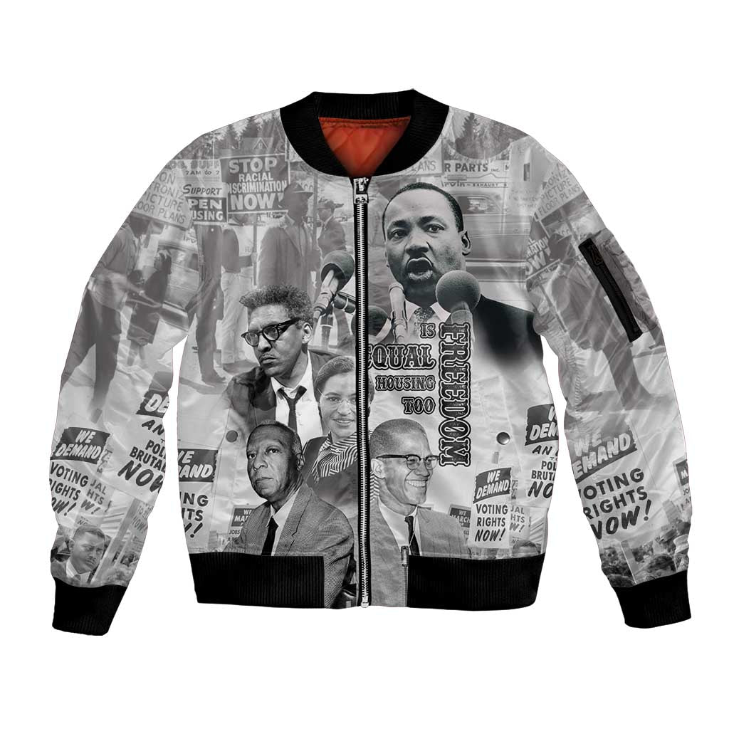 Civil Rights Leaders Sleeve Zip Bomber Jacket Freedom Is Equal Housing Too