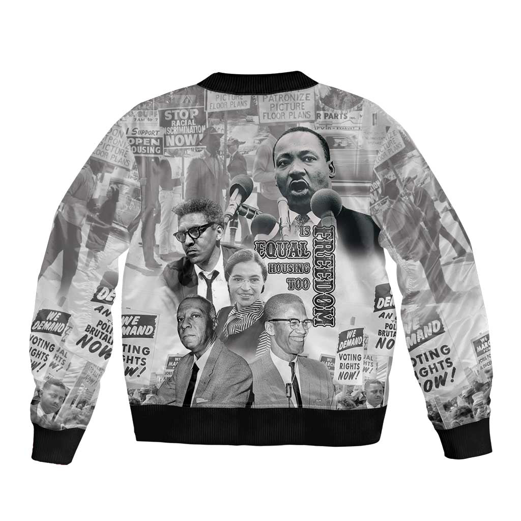 Civil Rights Leaders Sleeve Zip Bomber Jacket Freedom Is Equal Housing Too