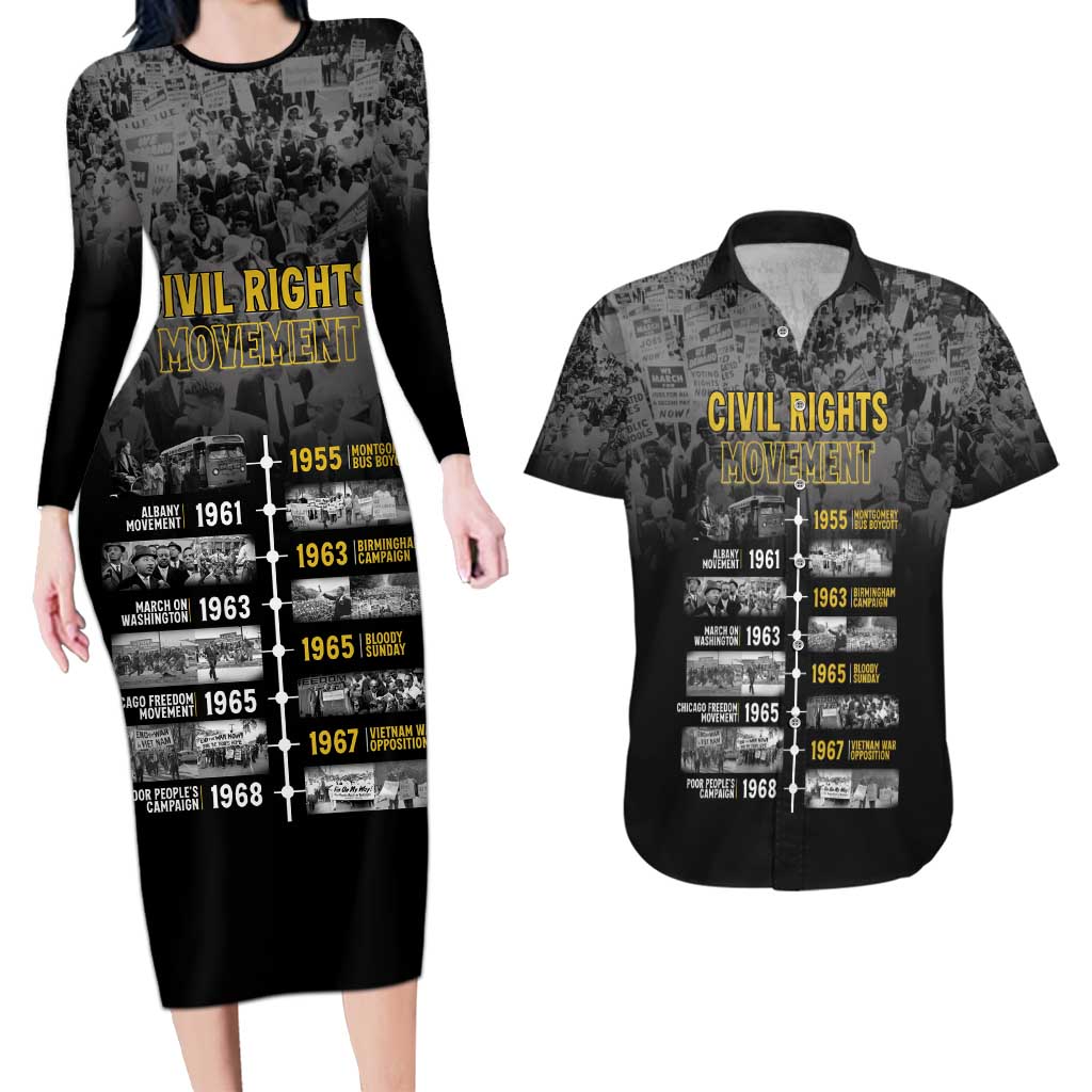 Black History Month Couples Matching Long Sleeve Bodycon Dress and Hawaiian Shirt Civil Rights Movement
