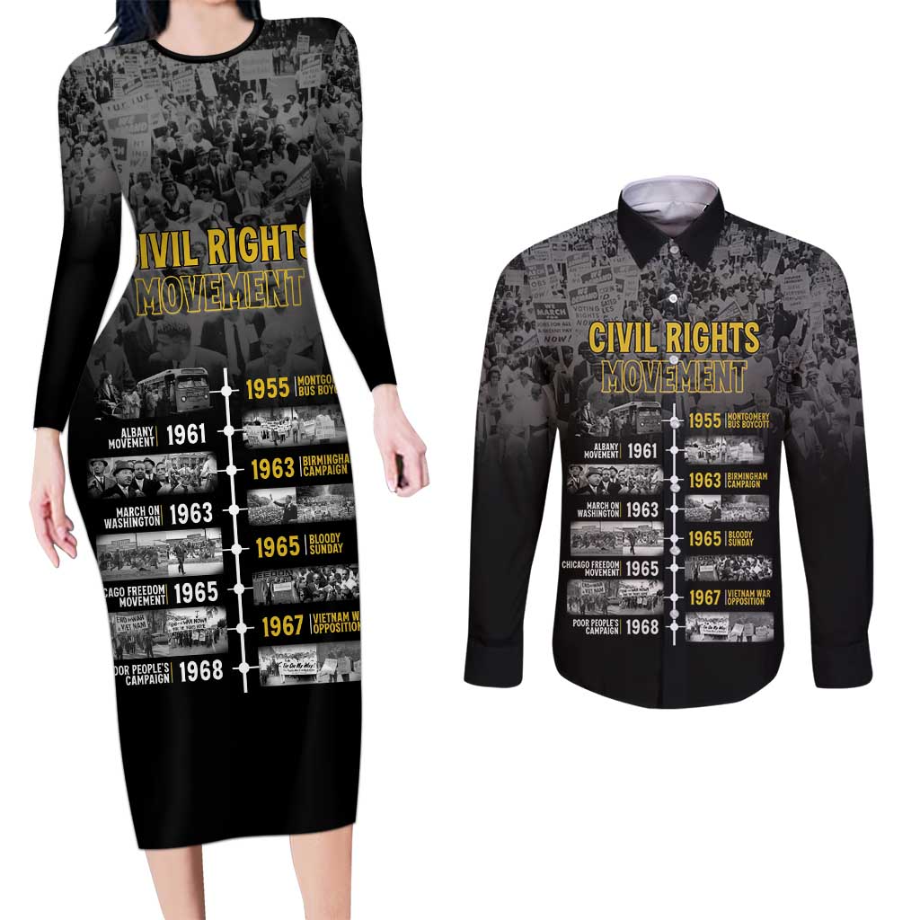 Black History Month Couples Matching Long Sleeve Bodycon Dress and Long Sleeve Button Shirt Civil Rights Movement