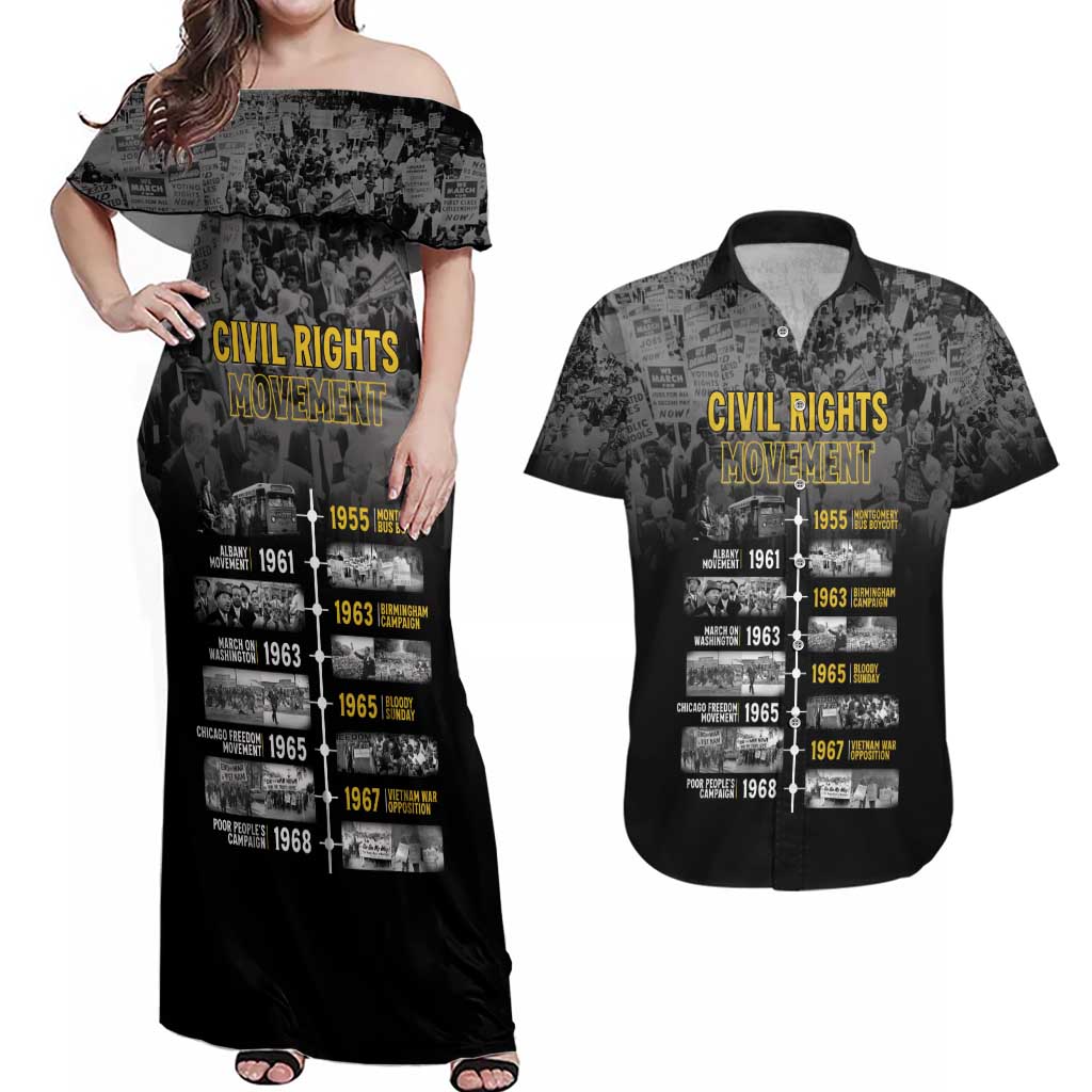 Black History Month Couples Matching Off Shoulder Maxi Dress and Hawaiian Shirt Civil Rights Movement