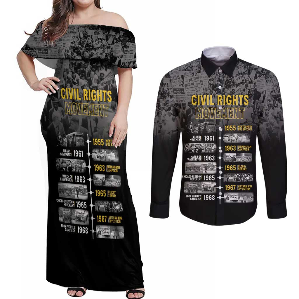 Black History Month Couples Matching Off Shoulder Maxi Dress and Long Sleeve Button Shirt Civil Rights Movement