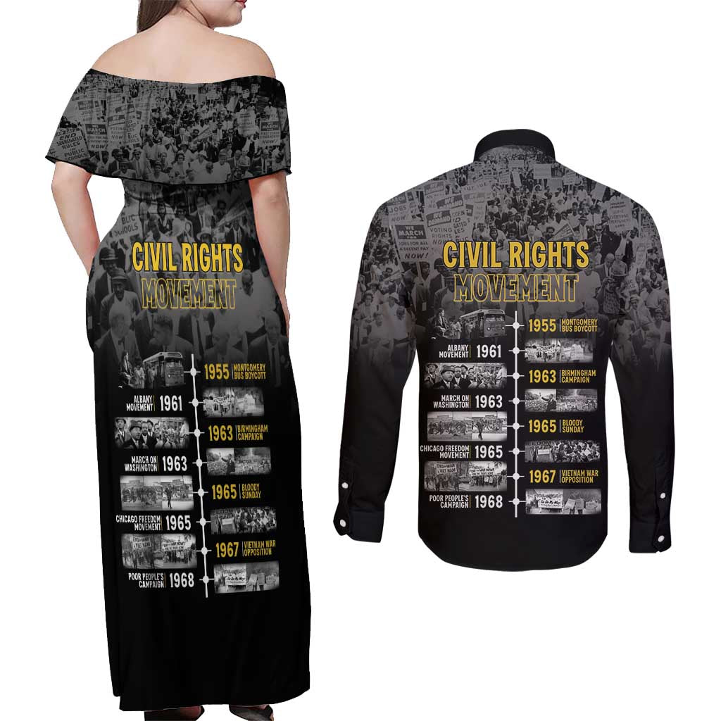 Black History Month Couples Matching Off Shoulder Maxi Dress and Long Sleeve Button Shirt Civil Rights Movement