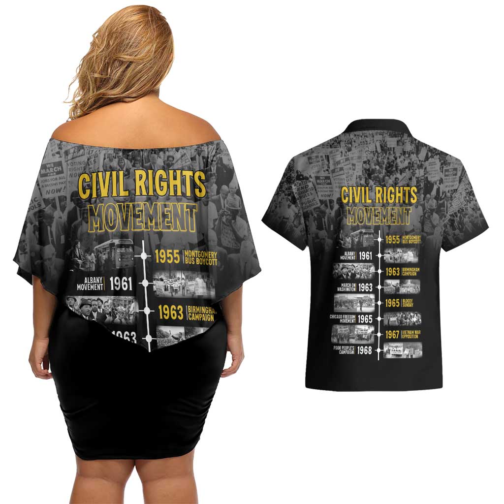 Black History Month Couples Matching Off Shoulder Short Dress and Hawaiian Shirt Civil Rights Movement