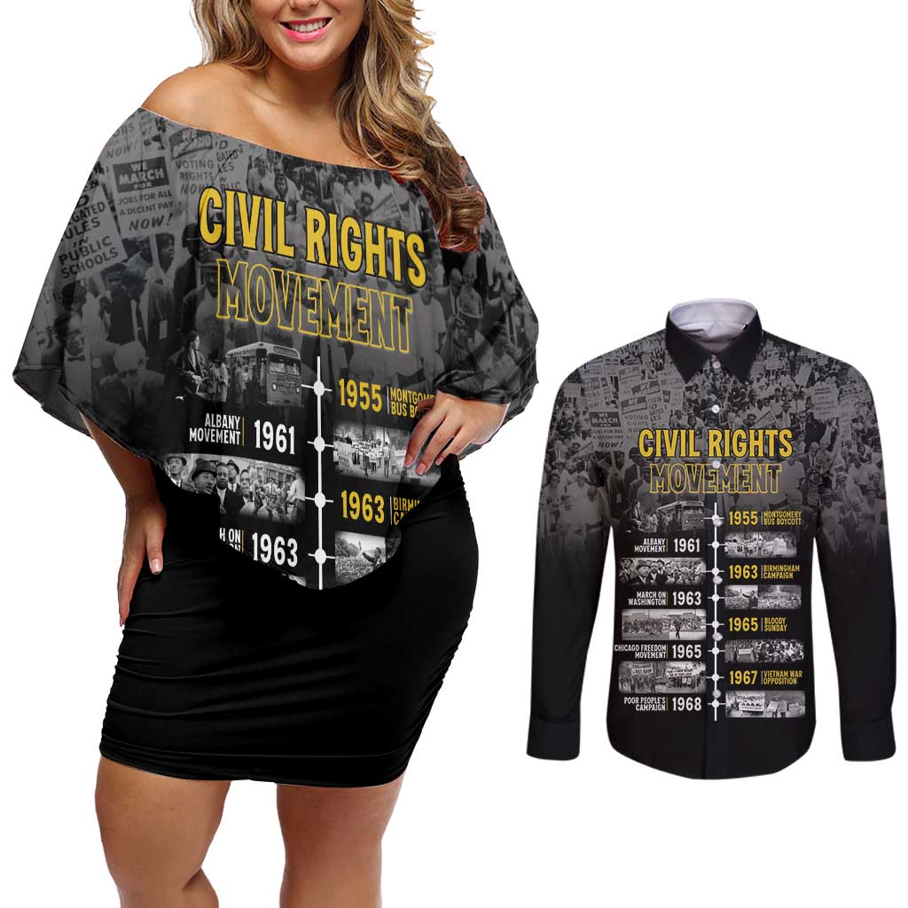 Black History Month Couples Matching Off Shoulder Short Dress and Long Sleeve Button Shirt Civil Rights Movement