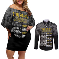Black History Month Couples Matching Off Shoulder Short Dress and Long Sleeve Button Shirt Civil Rights Movement
