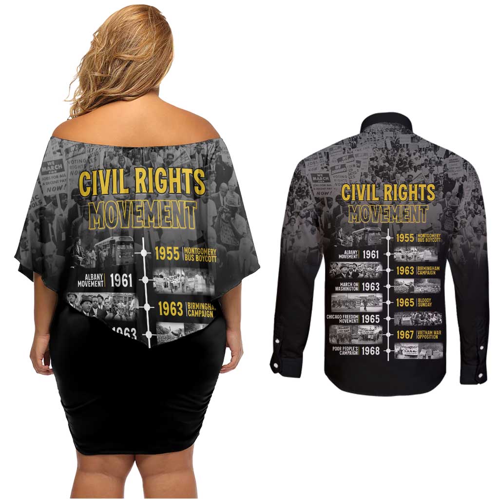 Black History Month Couples Matching Off Shoulder Short Dress and Long Sleeve Button Shirt Civil Rights Movement