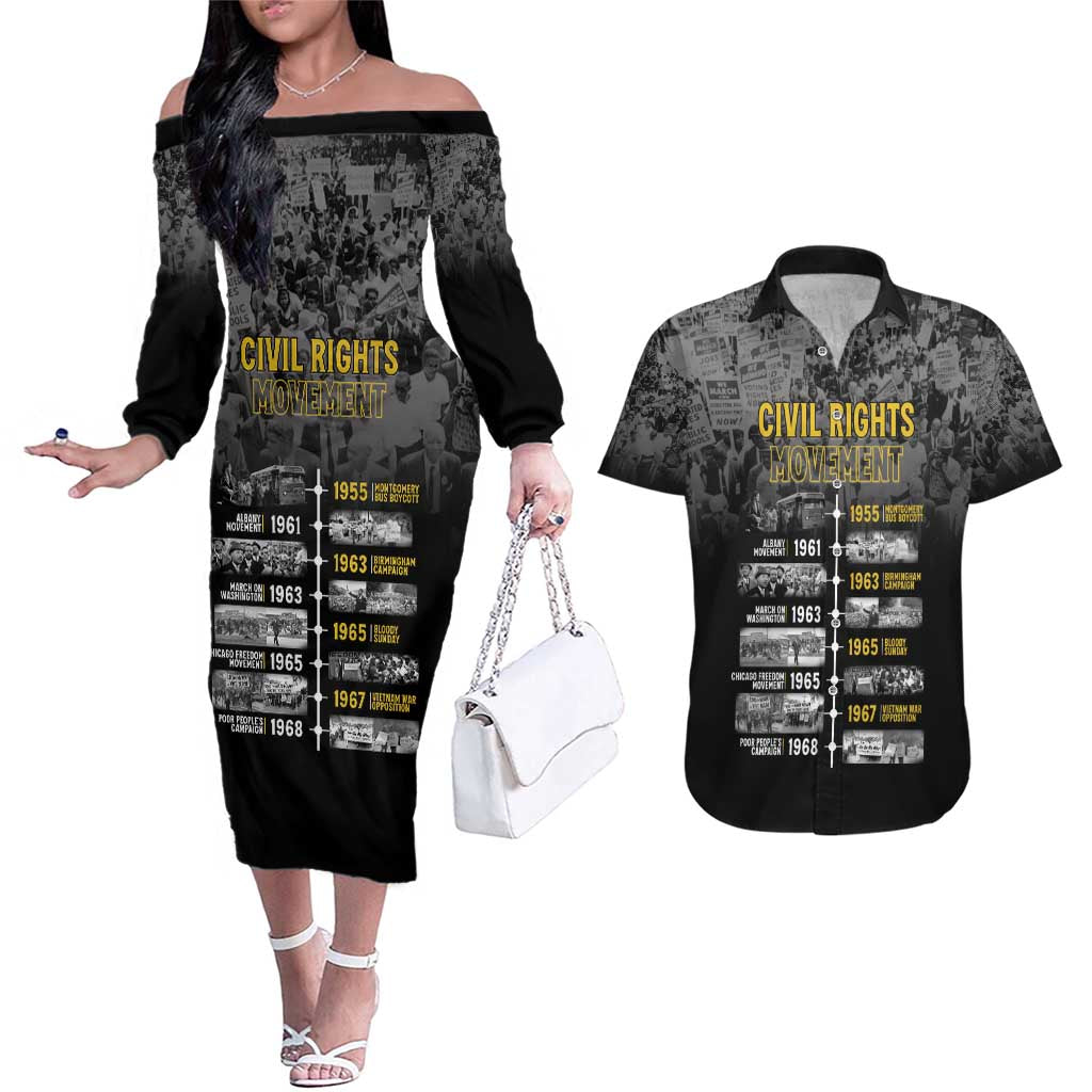 Black History Month Couples Matching Off The Shoulder Long Sleeve Dress and Hawaiian Shirt Civil Rights Movement