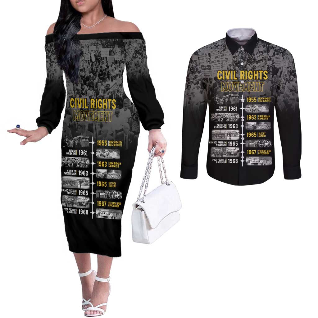 Black History Month Couples Matching Off The Shoulder Long Sleeve Dress and Long Sleeve Button Shirt Civil Rights Movement