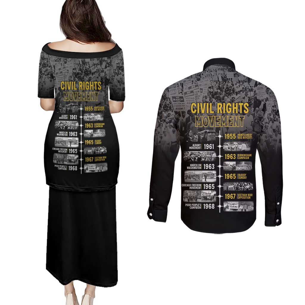 Black History Month Couples Matching Puletasi and Long Sleeve Button Shirt Civil Rights Movement