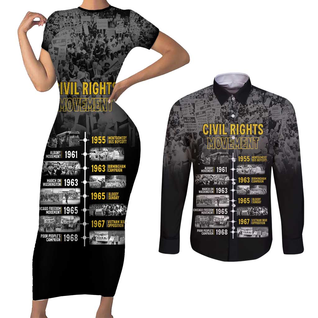 Black History Month Couples Matching Short Sleeve Bodycon Dress and Long Sleeve Button Shirt Civil Rights Movement