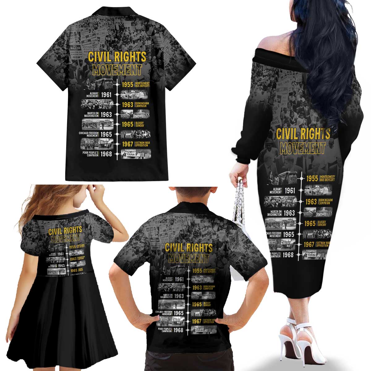 Black History Month Family Matching Off The Shoulder Long Sleeve Dress and Hawaiian Shirt Civil Rights Movement