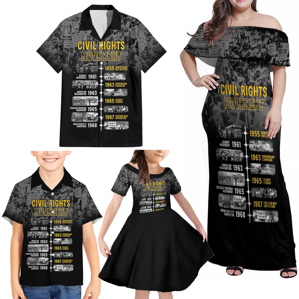 Black History Month Family Matching Off Shoulder Maxi Dress and Hawaiian Shirt Civil Rights Movement