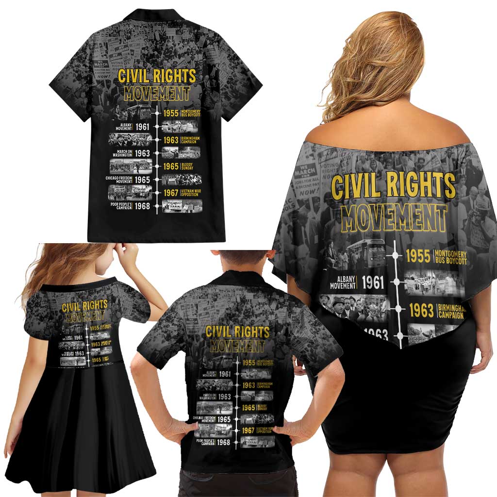 Black History Month Family Matching Off Shoulder Short Dress and Hawaiian Shirt Civil Rights Movement