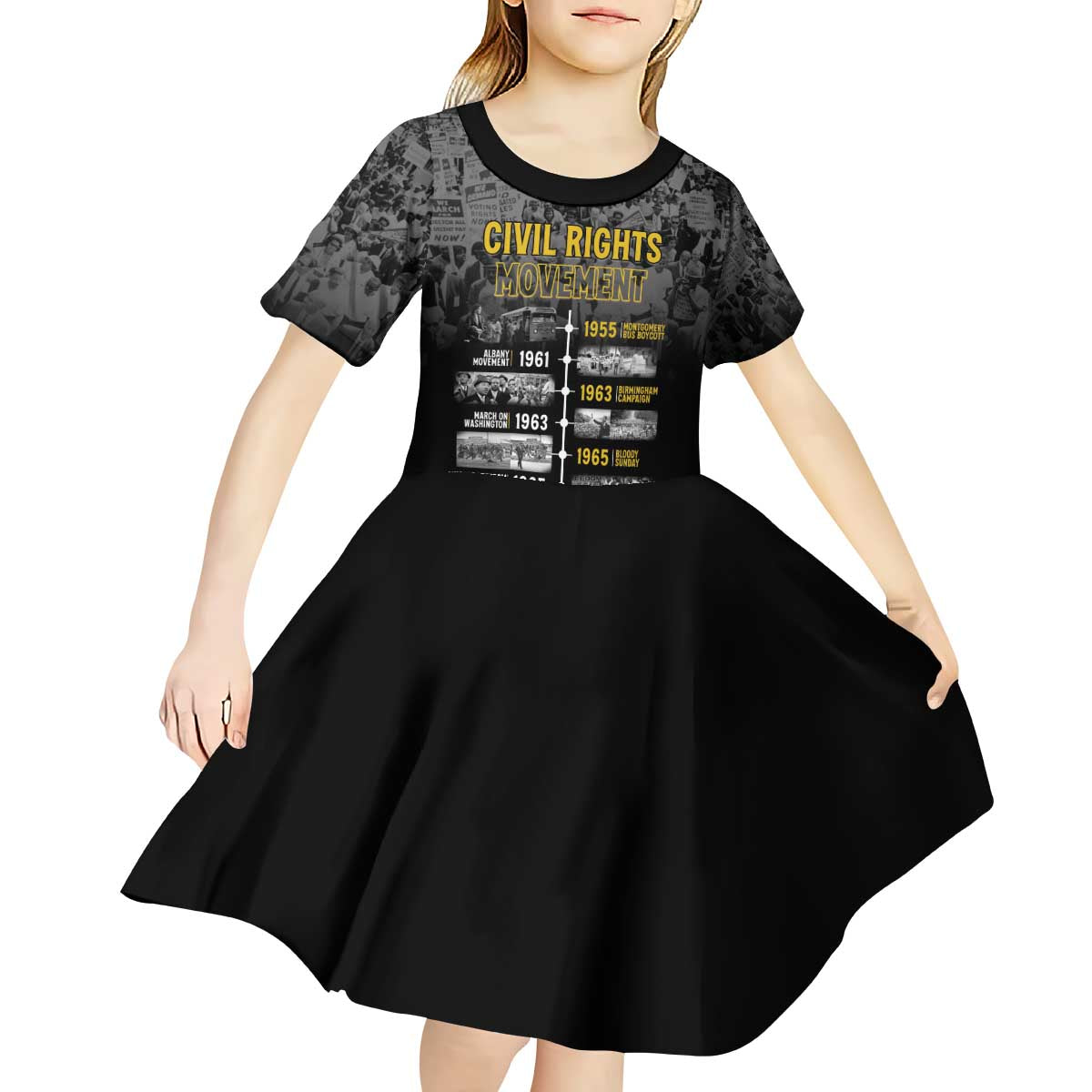 Black History Month Kid Short Sleeve Dress Civil Rights Movement