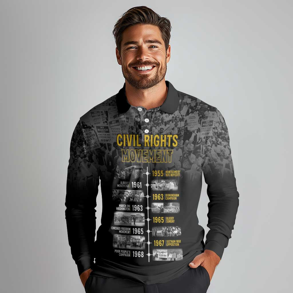 Black History Month Long Sleeve Polo Shirt Civil Rights Movement
