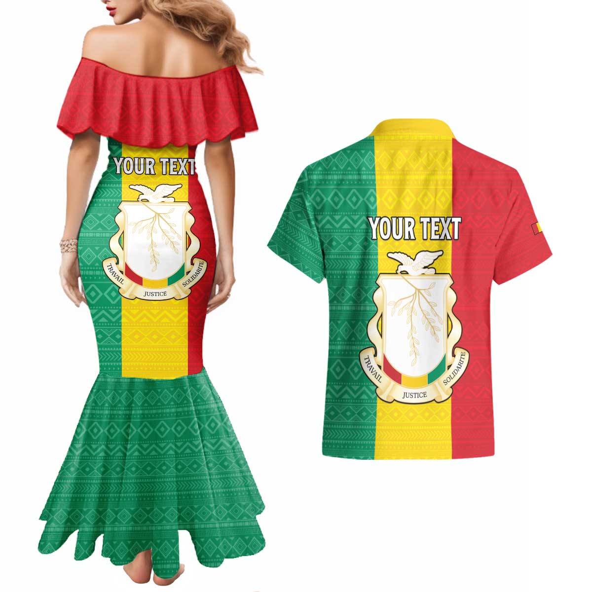 Personalised Guinea Couples Matching Mermaid Dress and Hawaiian Shirt Coat Of Arms Flag Style