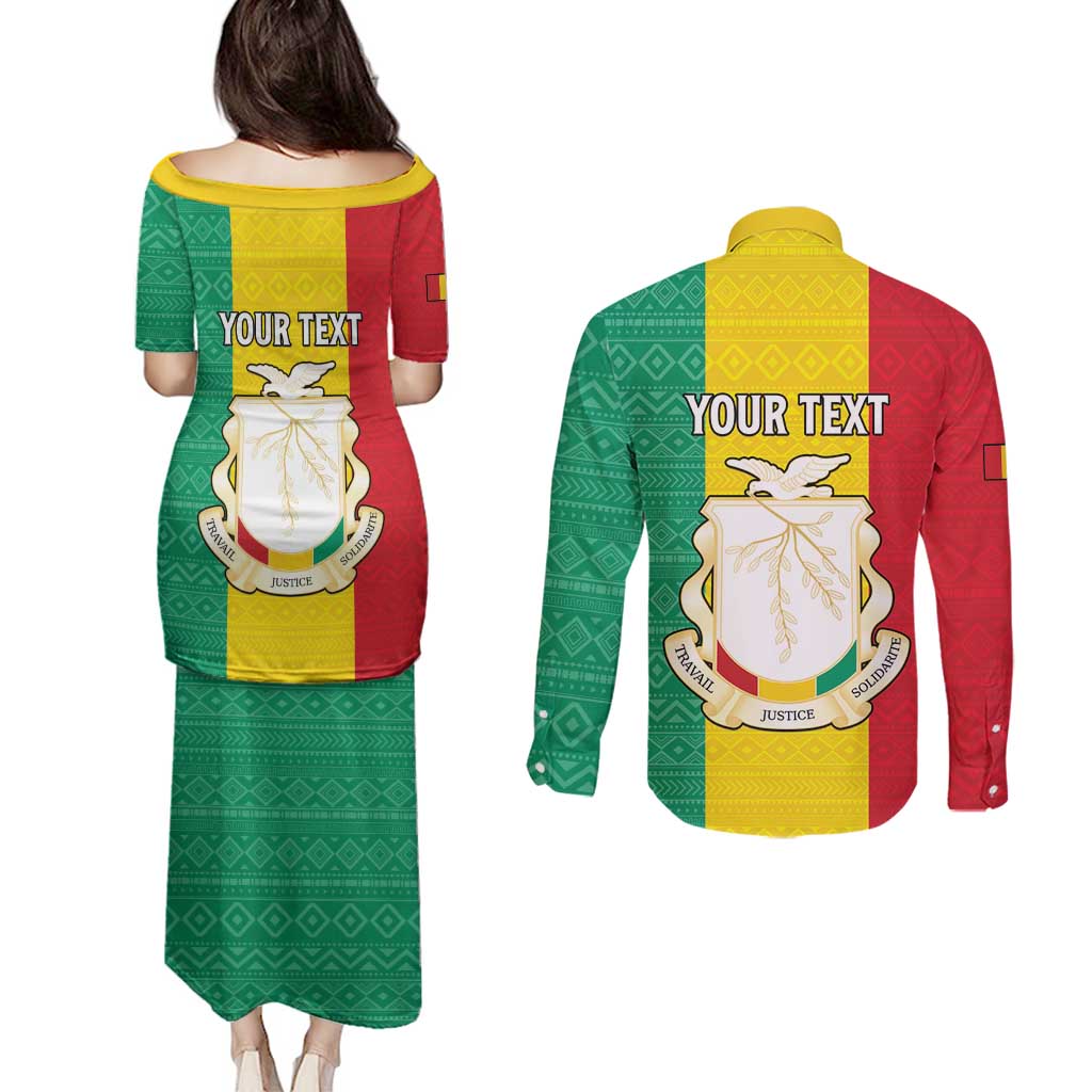 Personalised Guinea Couples Matching Puletasi and Long Sleeve Button Shirt Coat Of Arms Flag Style