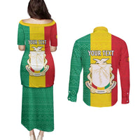 Personalised Guinea Couples Matching Puletasi and Long Sleeve Button Shirt Coat Of Arms Flag Style