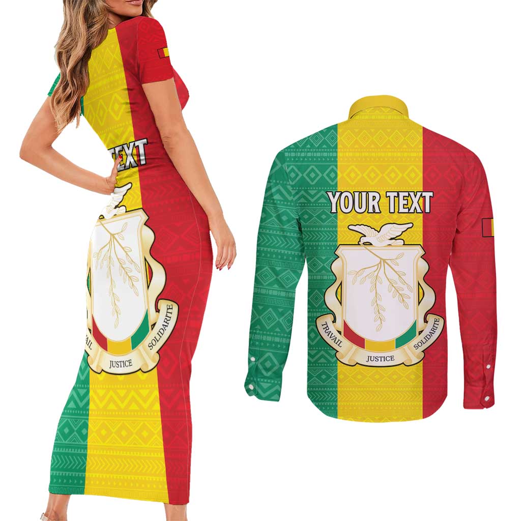 Personalised Guinea Couples Matching Short Sleeve Bodycon Dress and Long Sleeve Button Shirt Coat Of Arms Flag Style