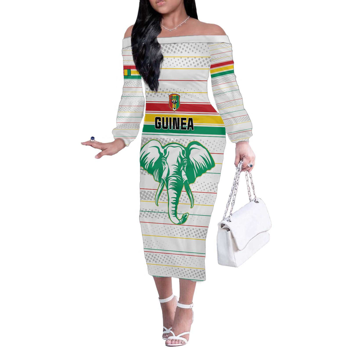 Custom Guinea Football Off The Shoulder Long Sleeve Dress Go Champions