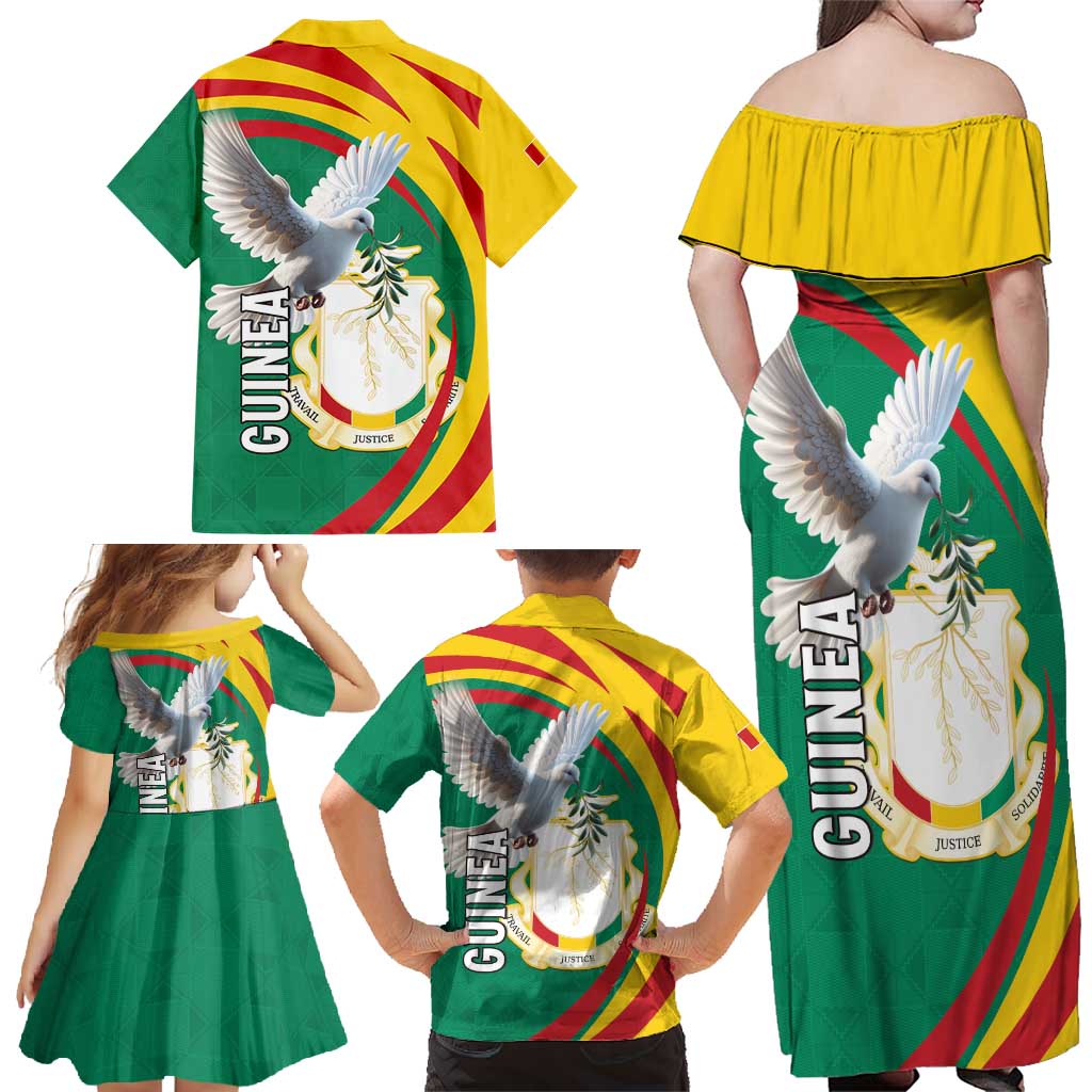 Guinea-Conakry Family Matching Off Shoulder Maxi Dress and Hawaiian Shirt Coat Of Arms With Pigeon