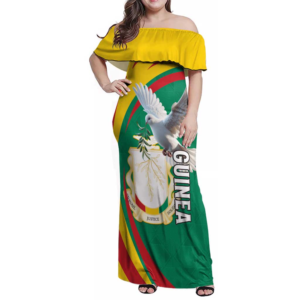 Guinea-Conakry Family Matching Off Shoulder Maxi Dress and Hawaiian Shirt Coat Of Arms With Pigeon