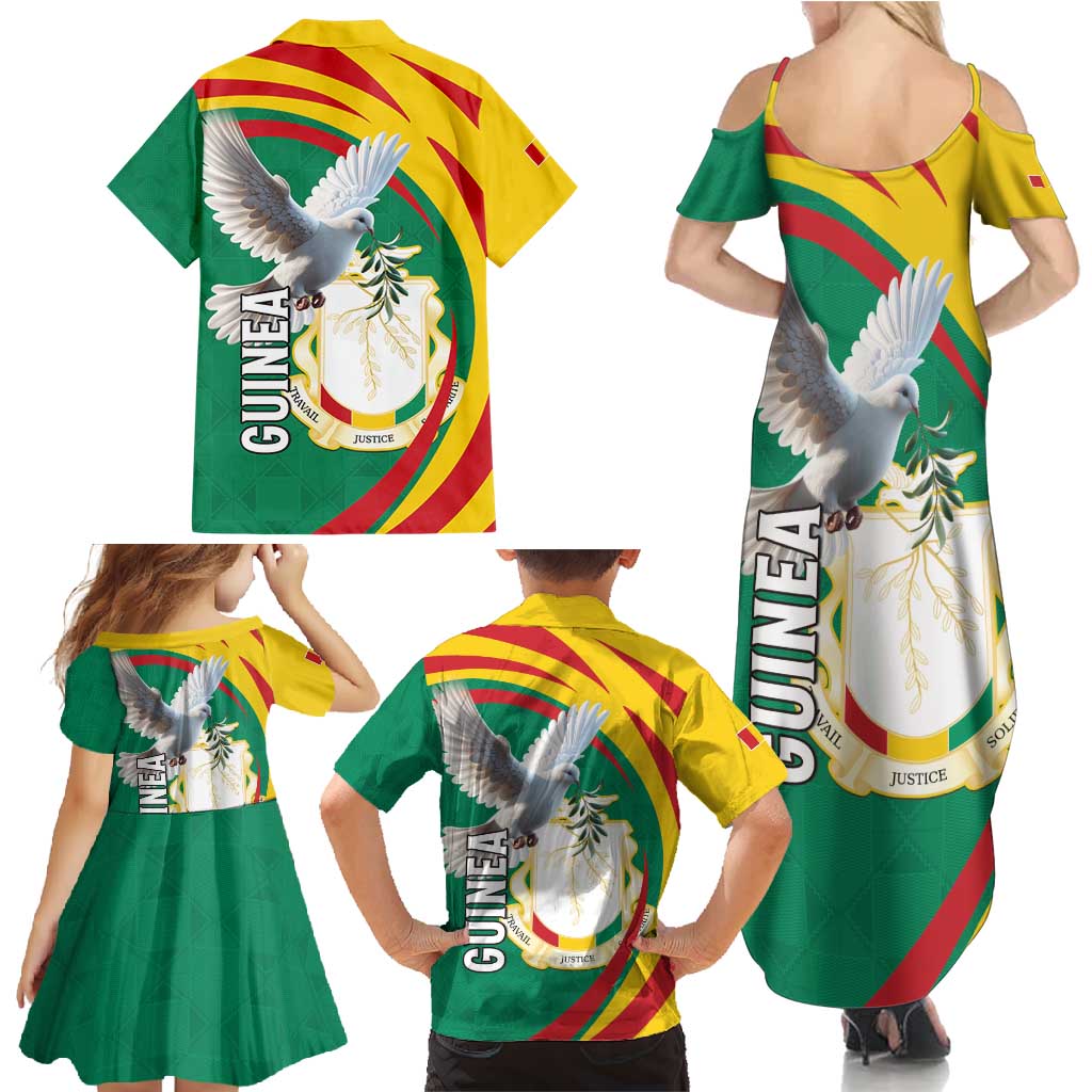 Guinea-Conakry Family Matching Summer Maxi Dress and Hawaiian Shirt Coat Of Arms With Pigeon