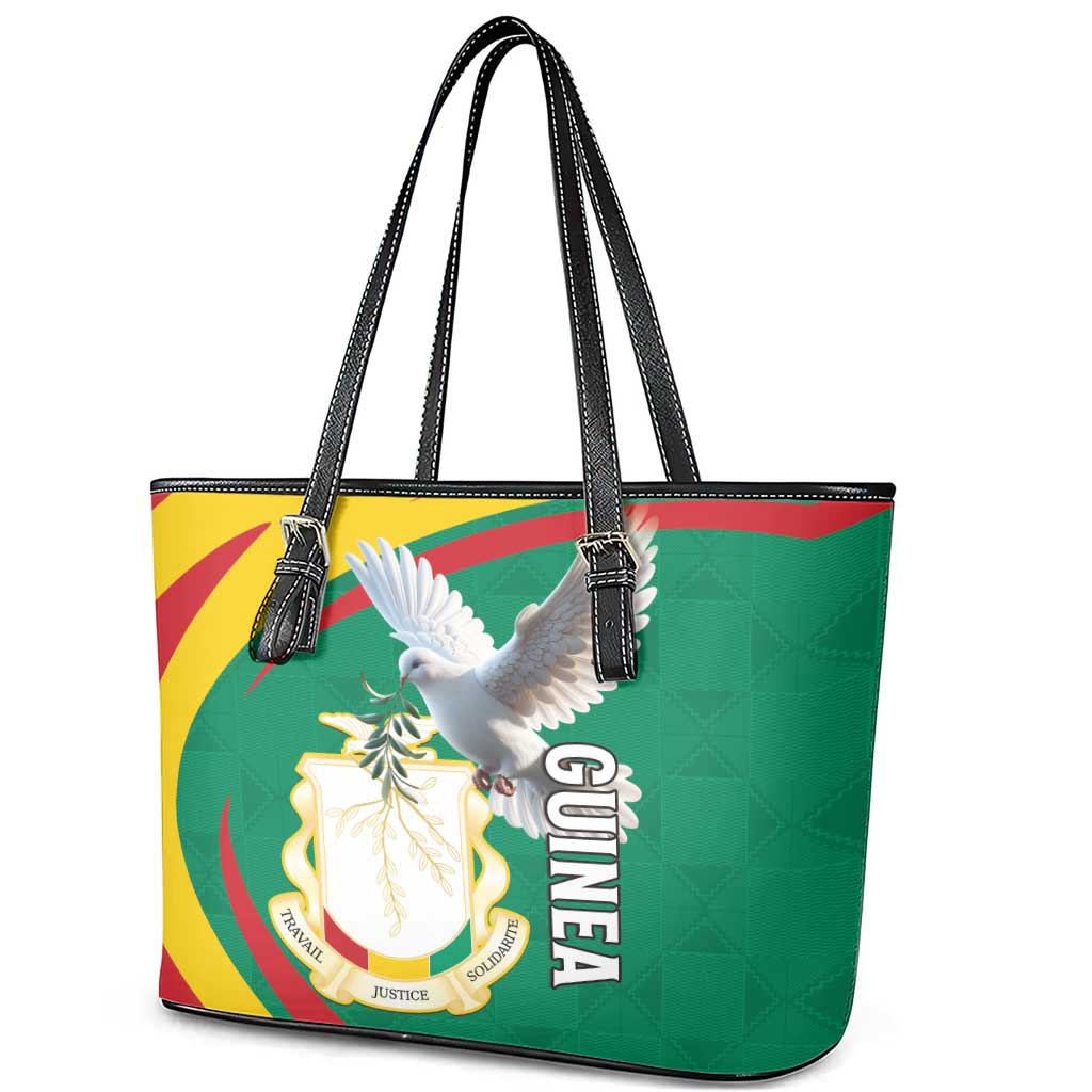 Guinea-Conakry Leather Tote Bag Coat Of Arms With Pigeon