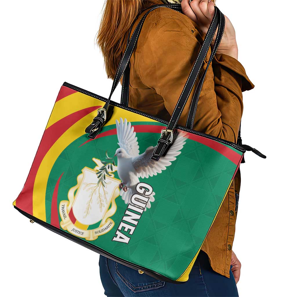 Guinea-Conakry Leather Tote Bag Coat Of Arms With Pigeon